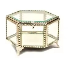 Boîte à bijoux vintage en métal et verre, étui décoratif pour bagues, boucles d'oreilles, colliers, bracelets, pour coiffeuse et table de toilette - Product Image 3