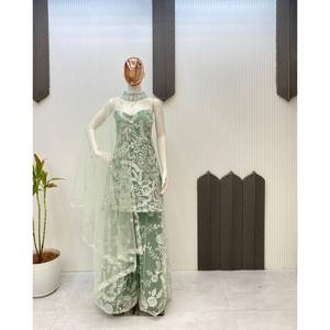 Conjunto elegante de fiesta para mujer con hermosa parte superior Dupatta y Plazzo - Product Image 5