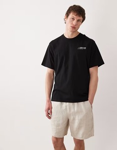 T-shirt en coton noir à manches courtes et col rond pour homme, coupe classique, couleur unie, tricot jersey avec imprimé frontal - Product Image 1