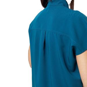 Women Medical <b>Scrub</b> <b>Top</b> Short Sleeve Teal Polyester Woven Hospital Uniform Blouse Professional Design - Product Image 5
