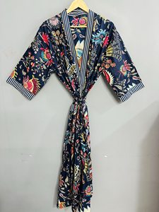 ชุดคลุมกิโมโนผ้าฝ้าย 100% ลายดอกไม้สำหรับผู้หญิง ชุดคลุมสำหรับเพื่อนเจ้าสาว ชุดคลุมอาบน้ำสำหรับงานแต่งงาน ชุดคลุมชายหาด ไซส์ใหญ่ ชุดคลุมอาบน้ำผ้าฝ้ายอินเดีย - Product Image 6