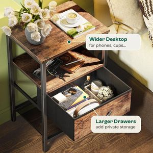 Nightstand with Fabric Drawer, Rustic Brown <b>Side</b> <b>Table</b> with Metal Frame <b>Storage</b> Cabinet for Bedroom and Living Room - Product Image 6