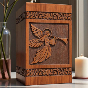 Handmade Wooden Angel Cremation Urn | Carved Memorial Adult Ashes Personalized Funeral | Religious Keepsake Urn by AYAANS - Product Image 2