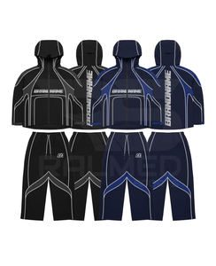 Ensemble 2 pièces pantalon et veste à capuche 100% nylon avec logo DTF, empiècements en mesh, coupe-vent de travail pour homme - Product Image 1