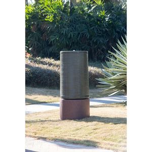 Mangeoire à oiseaux/salle de bain extérieure contemporaine finition cuivre vert antique 44 \ "de hauteur moderne cylindre nervuré tour fontaine d'eau rustique - Product Image 6