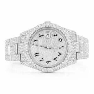 Reloj Cronógrafo de Lujo con Cuarzo, Bisel de Diamantes, Dos Tonos Oro y Plata, Correa de Goma Roja, Elegante y Moderno - Product Image 1