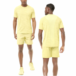 Camiseta deportiva amarilla clara de calidad premium para hombre, ropa de gimnasio, camiseta y pantalones cortos transpirables para entrenamiento físico. - Product Image 1