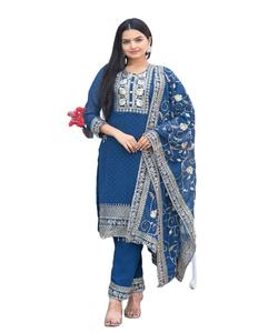 Célébrez votre style unique avec notre ensemble Anarkali Salwar Kameez avec Dupatta en tissu lourd faux georgette coupe droite - Product Image 1