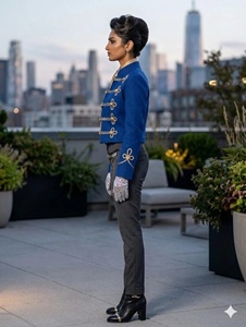 Traje Azul para Hombre con Bordado Dorado, Cuello de Solapa, Estilo Británico Formal, Pantalones y Chaqueta - Product Image 2