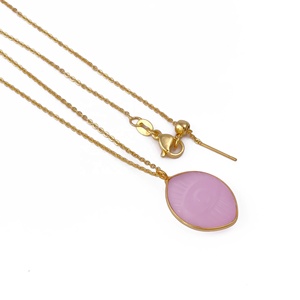 Collar con Colgante de Calcedonia Rosa Tallada en Forma de Marquesa, Chapado en Oro, Hecho a Mano, Lindo Collar de Piedras Preciosas Naturales con Ojo Turco - Product Image 3