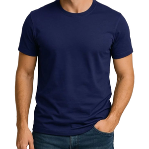 T-shirt uni pour hommes, décontracté, en coton, col rond, demi-manches, confortable, respirant, léger, à porter au quotidien - Product Image 1