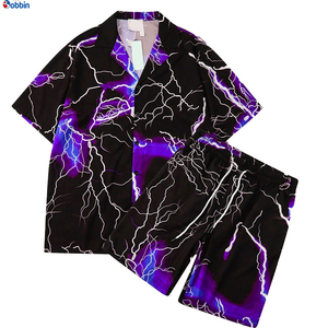 Trajes de punto estilo hip hop para hombre, cómodos y transpirables, colección de verano, camisa con botones personalizada, pantalones cortos de playa +Talla grande - Product Image 5