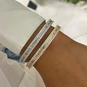 Baguette Diamond <b>Bangles</b> Pave <b>Set</b> 14k 18k Solid Gold Round Cut Lab Grown Wedding Elegant Luxury Cuff Bracelets Jewelry Wholesale - Product Image 6