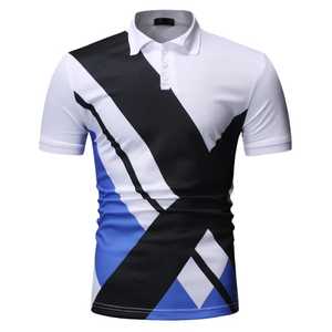 Black <b>White</b> Yellow Geometric Print Short Sleeve <b>Polo</b> Shirt Slim Fit Casual Woven Polyester Breathable Design - Product Image 4