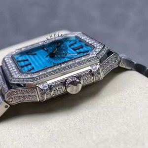 Splendide montre de luxe avec diamants carrés, 28 mm, argent, moissanite, mouvement analogique ETA, résistance à l'eau 10 m, saphir - Product Image 2