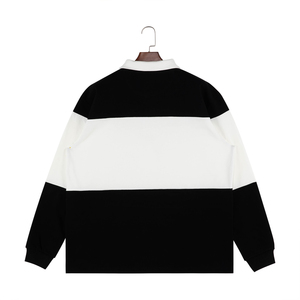 <b>Men's</b> <b>Long</b> <b>Sleeve</b> Knitted Polo <b>Shirt</b> Black <b>White</b> Color Blocked Casual Style Button Front - Product Image 2