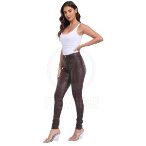 Leggings en cuir chics pour femmes, coupe ajustée, taille mi-haute, respirants, design flexible, tenue décontractée, longueur intégrale, personnalisables, toutes saisons - Product Image 2