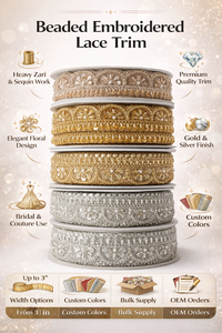 Ruban de dentelle brodé perlé, bordure florale à sequins or et argent, soluble dans l'eau, pour robe de mariée, sari, lehenga, chaussures, sacs - Product Image 6