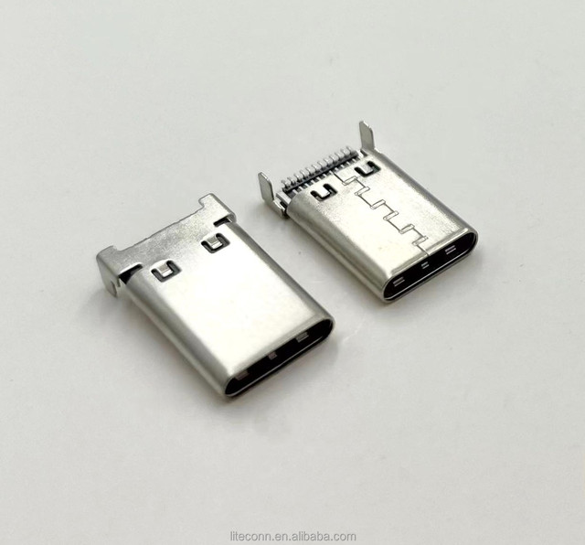 24-Pin USB 3.1 Type C Plug Vertical Mid Mount SMT Connector for PCB 5A Rated Current