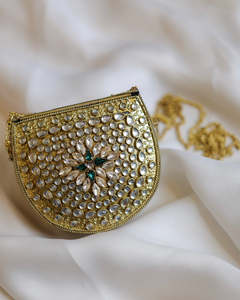 Luxury Handcrafted Kundan Mosaic <b>Mirror</b> Clutch Bag <b>Crystal</b> Stone Beaded Bridal Wedding Evening Fashion Designer Purse - Product Image 2