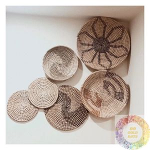 Platos Decorativos de Pared de Mimbre Tejidos a Mano, Set de Cestas de Ratán, Decoración Rústica Boho para el Hogar, Regalo para Nueva Casa, Boda, Ocasiones Festivas - Product Image 2