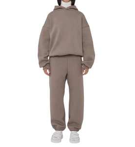 Unisex Solid Color Hooded Tracksuit Set Full Sleeve Loose Fit Cotton Sweatshirt and <b>Pants</b> Casual Autumn Wear - Product Image 1