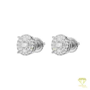 Boucles d'oreilles clous de luxe rondes en diamant de laboratoire composite, en argent sterling 925, serties de pierres, bijoux haut de gamme - Product Image 4