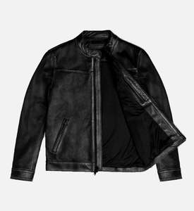 Veste en cuir noire vintage Roadster pour hommes, col rond, fermeture éclair, coupe classique, vêtements de sport d'extérieur pour l'hiver, vestes de moto - Product Image 6