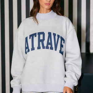 Sudadera Oversize de Cuello Alto para Mujer, Gris, 100% Algodón, Bordado con Letras Griegas, Ropa de Otoño - Product Image 4