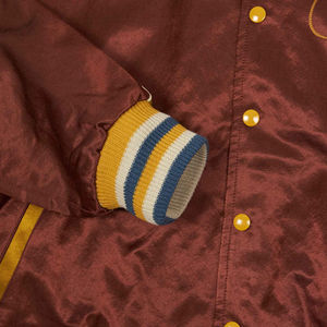 Satin Bomber <b>Jacket</b> with Custom Embroidered Team Patch Breathable Satin Varsity Style for Men Women Customized - Product Image 4
