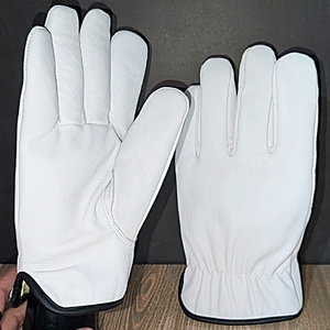 Guante de Trabajo Protector de Cuero Blanco, Resistente a Impactos Nivel 1 ANSI, Aislado para el Frío, con Orificio para el Pulgar, Uso General - Product Image 1