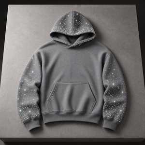 Sweat-shirt à capuche zippé blanc pour homme, imprimé pailleté, coupe classique, décontracté, en molleton bouclette 100% coton, poche kangourou, service OEM - Product Image 4