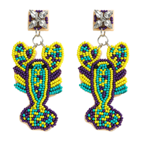 Boucles d'oreilles artisanales MULTI CRAFT Mardi Gras en perles, avec accents en cristal, légères, design personnalisable, ambiance festive de la Nouvelle-Orléans