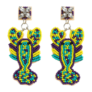 Boucles d'oreilles artisanales MULTI CRAFT Mardi Gras en perles, avec accents en cristal, légères, design personnalisable, ambiance festive de la Nouvelle-Orléans - Product Image 2
