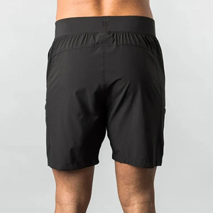 Shorts de sport pour homme, noirs unis, à séchage rapide, avec cordon de serrage, taille élastique, vêtements de course décontractés, longueur courte, polyester - Product Image 2