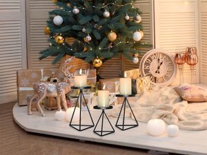Modern <b>Black</b> Pillar Candle Holder Set 3 Pieces Geometric <b>Candlestick</b> Stands for Wedding Table Centrepiece and Home Decor - Product Image 6