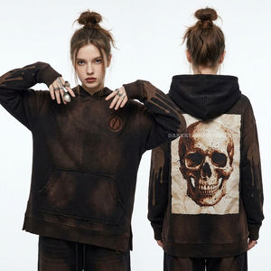 Mauve Pink Women Zip Up Hoodie Rose Embroidery Skull <b>Back</b> Graphic Vintage Washed Full Zipper Sweatshirt Aesthetic Streetwear - Product Image 6