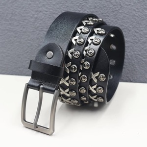 Nouvelle ceinture en cuir véritable pour homme, style punk, décontractée, avec clous, boucle à ardillon et rivets en alliage, en cuir de vachette - Product Image 5