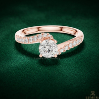 Bague de fiançailles pour femme en or avec diamant rond taille brillant et diamants latéraux, certifiée IGI, style classique