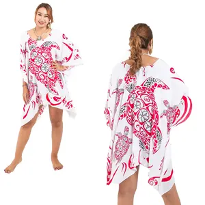 New Design Women Poncho Dress Beach Cover up Casual Summer Dresses Rayon Printed