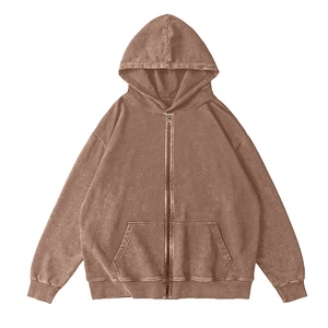 2025 Top tendance hommes sweat à capuche zippé Vintage lavage à l'acide Style 100% coton polaire avec impression numérique teint uni pour l'hiver - Product Image 3