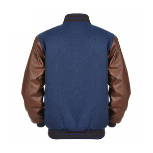 Men's Blue Varsity <b>Jacket</b> Brown Leather Sleeves Crew Neck Regular Fit Casual Streetwear Breathable Wool Lining Winter Wear - Product Image 1