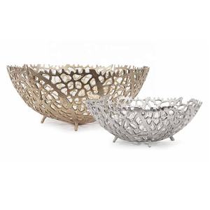 Cuenco decorativo de fundición de aluminio dorado y plateado moderno de Venta caliente para decoración de centro de mesa de fiesta de boda a precio al por mayor - Product Image 1