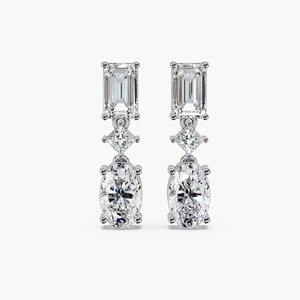 Boucles d'oreilles clous de luxe en or massif 14 carats avec diamant de laboratoire taille émeraude 3,2 carats, serti 6 pierres à griffes, certifié IGI, pour mariée et mariage - Product Image 1