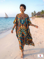 Vente en gros de robes kaftan longues en rayonne personnalisées, vêtements de plage bohèmes pour femmes, mode resort, fabricant de vêtements OEM ODM, marque privée