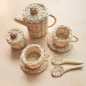 Juguetes de cocina de madera para niños, juego imaginativo, juguete de mimbre, jarra de limonada con tazas y platillos - Product Image 5