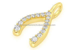 Handmade 0.25TCW <b>Solid</b> 10K <b>Gold</b> Wishbone Charm <b>Pendant</b> Natural Real Diamond Dainty Cute Christian Custom Design Iced Necklace - Product Image 4