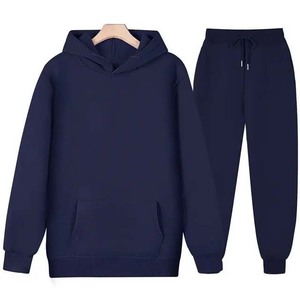 Unisex <b>Purple</b> Hooded Tracksuit Solid Color Casual Full Length Cotton Sweatshirt and Drawstring Pants Autumn Wear - Product Image 2