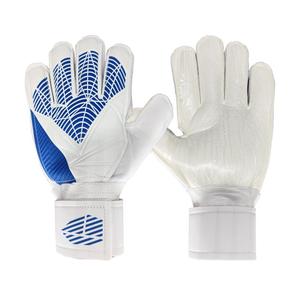 Custom White <b>Full</b> Finger PU Football Goalkeeper Gloves Blue Grip Pattern Hook Loop Adjustable Wrist Strap Non <b>Slip</b> Breathable - Product Image 1