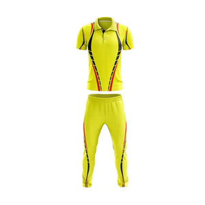 Conjunto Deportivo Ligero de Poliéster Amarillo para Hombre con Rayas Negras y Rojas, Transpirable, de Manga Corta, para Camiseta y Pantalones, para Adultos - Product Image 1